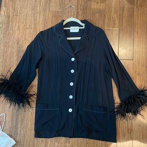 Sleeper Black Feather Trim Top